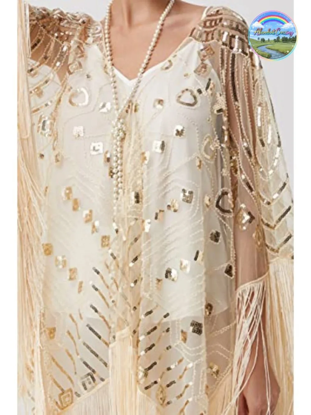 Sequin Beaded Fringed Evening Cape Scarf Wrap for 1920s Wedding